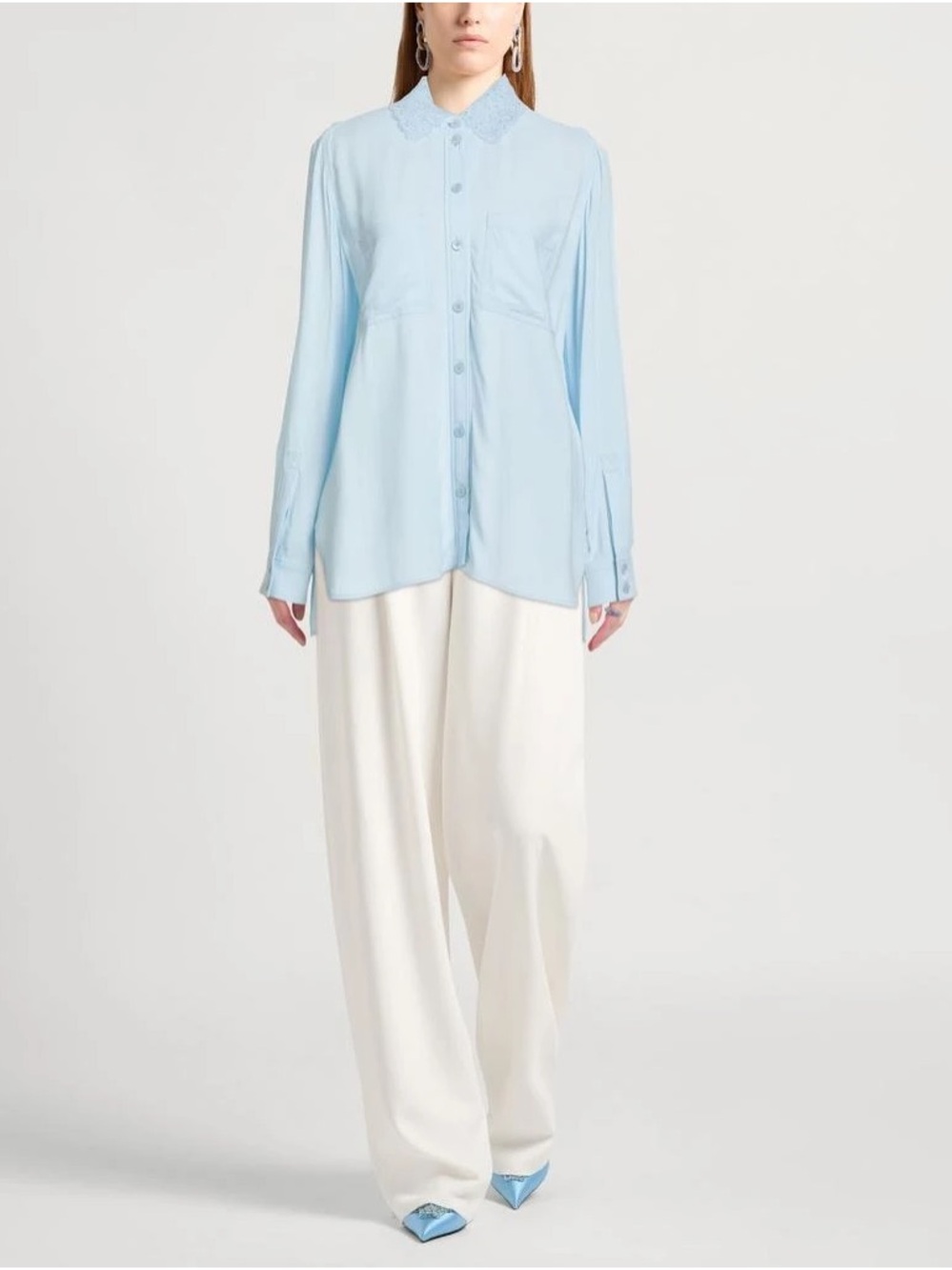 $1433 Burberry light Blue Button-Down Blouse lace Collar FLAW US 12 UK 14